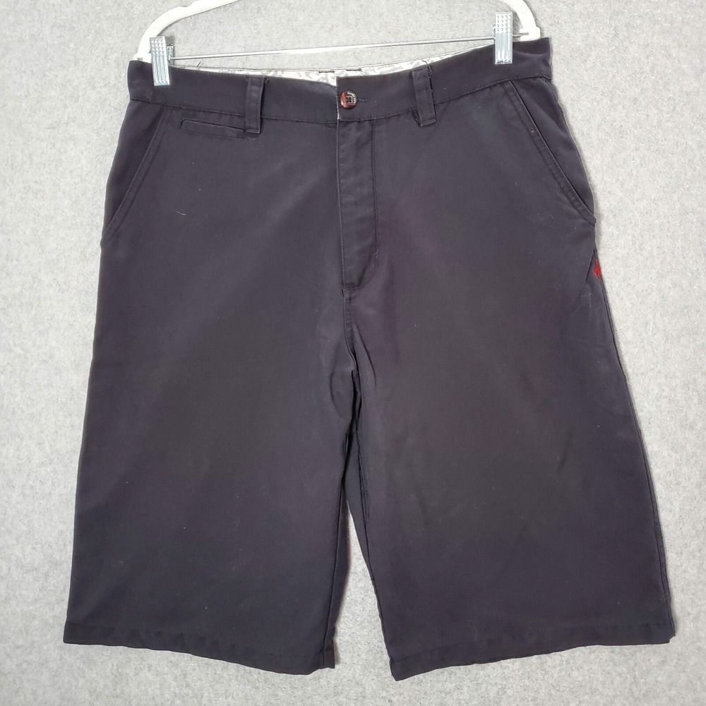 VINTAGE Hurley Men Shorts 33 Black Chino‎ Logo Embroidered Grudge Pockets Y2K